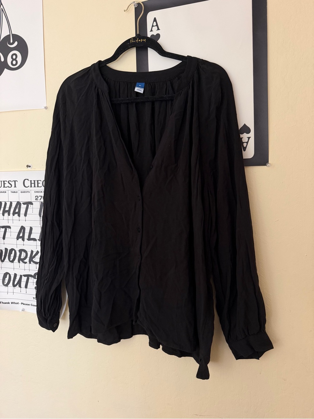 Old Navy Black V-Neck Button Blouse